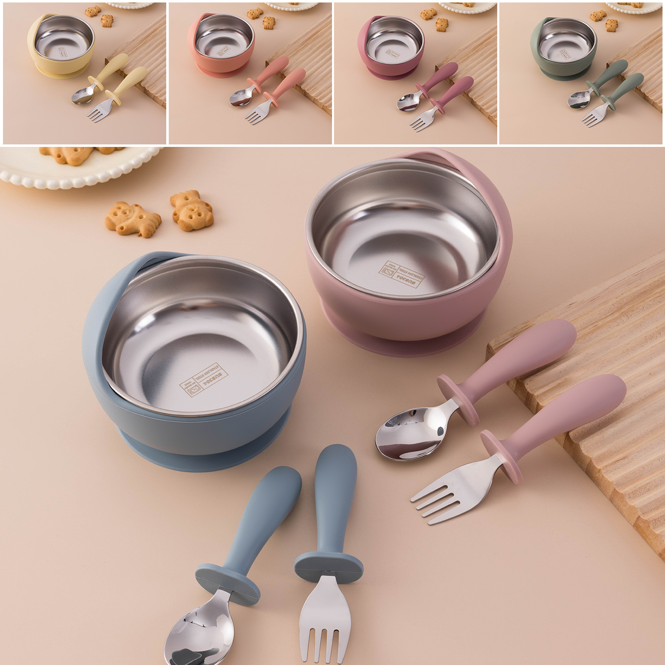 Silicone Suction Bowl - Kleur Kids 3PCS Rvs Siliconen Voeden
